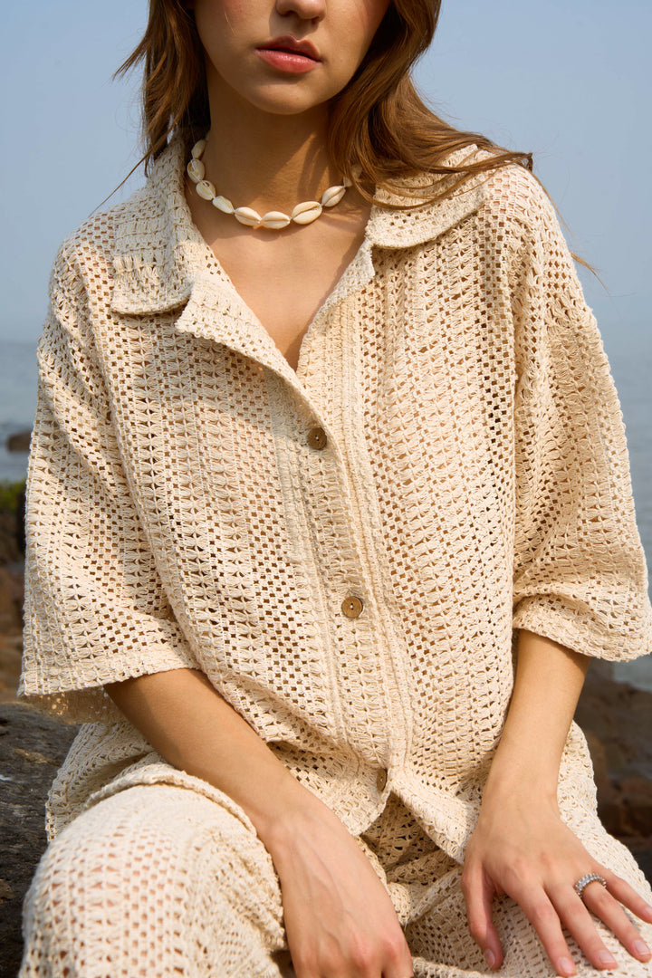 MARGOT WHEAT CROCHET SHIRT