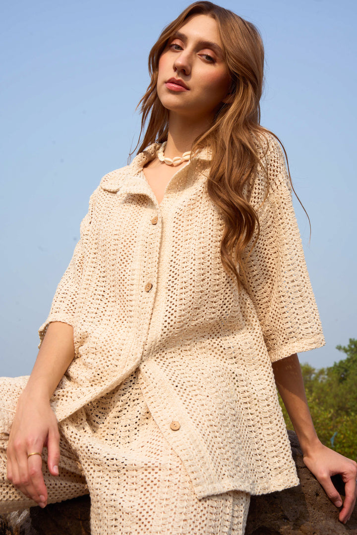 MARGOT WHEAT CROCHET SHIRT