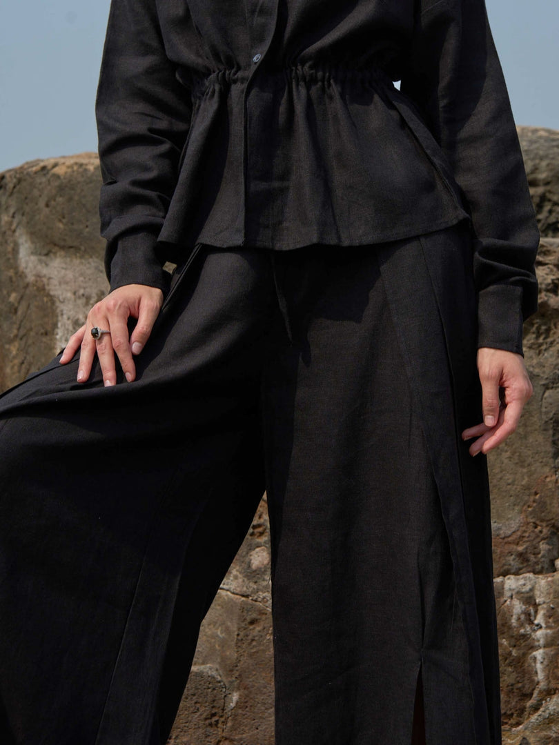 ZURI LINEN SLIT FLARED PANTS