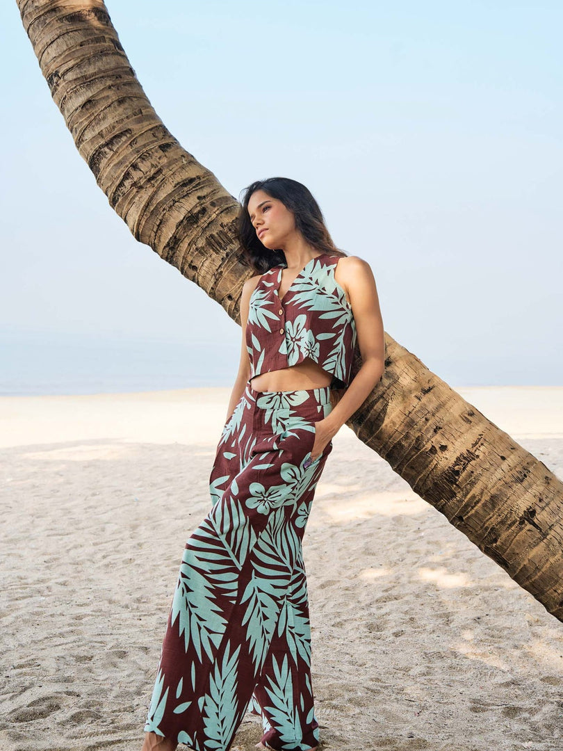 PALM  TOP AND PANT SET